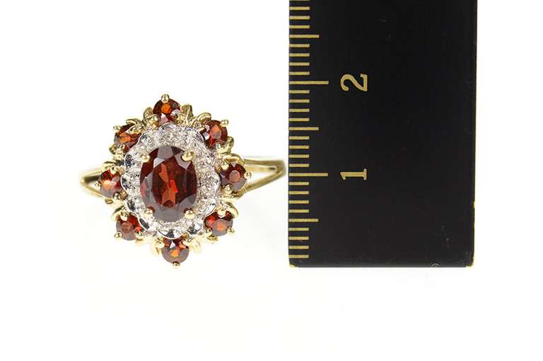 14K Yellow Gold Oval Garnet Diamond Accent Cocktail Ring