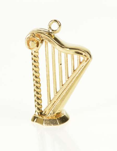 14K Yellow Gold 3D Harp Instrument Music Musician Charm/Pendant