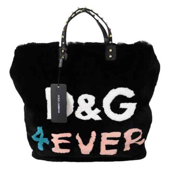 DOLCE & GABBANA Black LOVE Inlays Handbag Sling Shoulder Borse Fur Bag