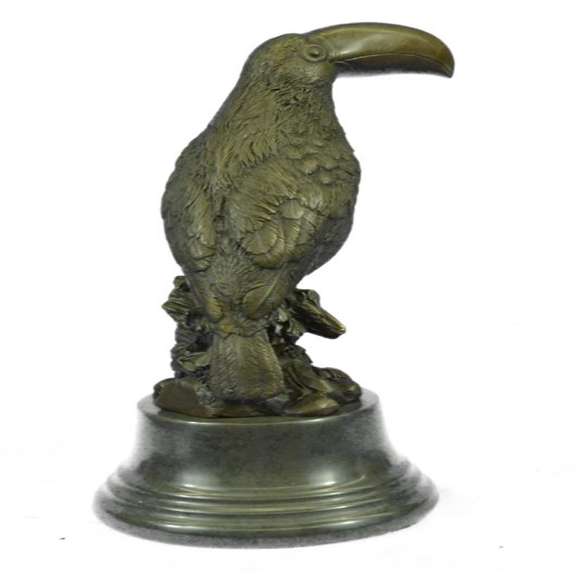 Bird Genuine Bronze Statue on Marble Base Sculpture