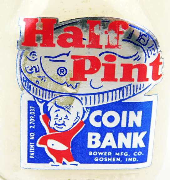 Vintage 1/2 Pint Glass Coin Bank w/Lock & Key