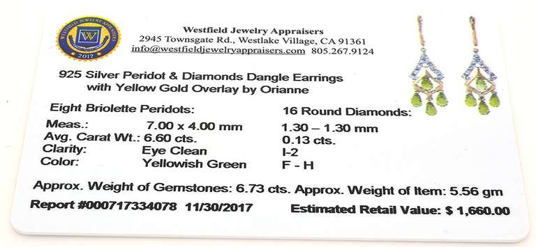 Fun Peridot & Diamond Dangle Earrings in Vermeil