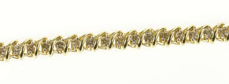 14K Yellow Gold 2.94 Ctw Wavy Link Diamond Tennis Bracelet