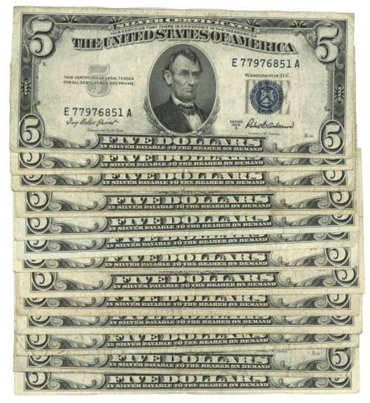 14 Series of 1953 $5 Blue Seal Silver Certificates