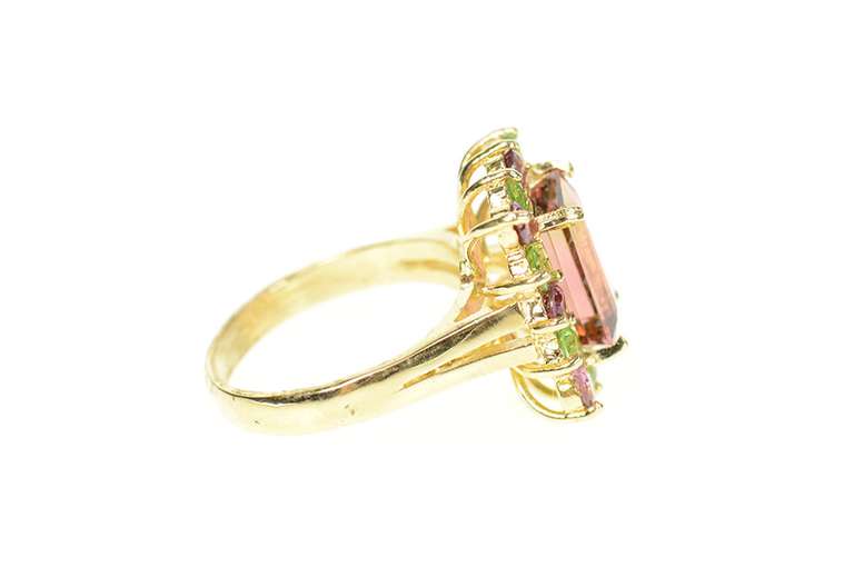 14K Yellow Gold Syn. Garnet Tourmaline Peridot Cocktail Ring