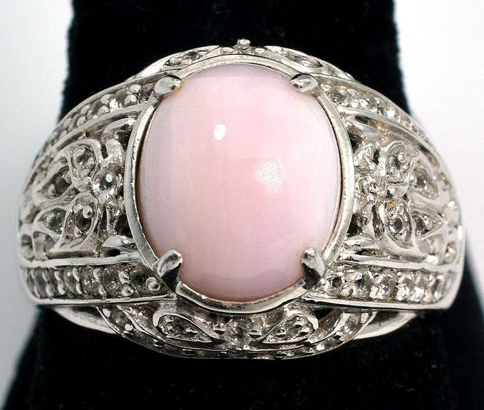 Sterling Silver Ornate Pink Opal Ring
