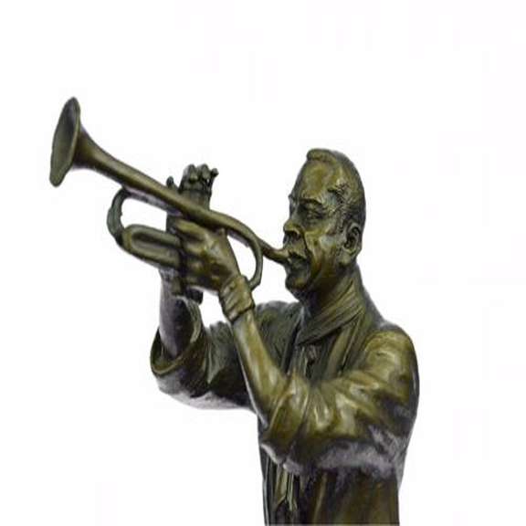 Trumpet Player Bronze Sculpture on Marble Base Statue