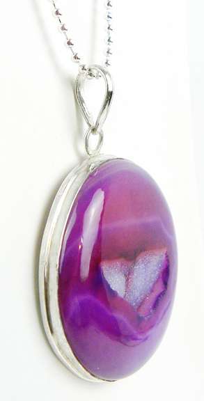 Huge Purple Geode Sterling Pendant & Long Chain