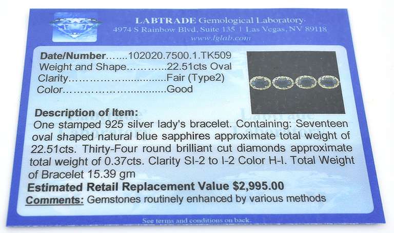 Elegant 22.51CTW Sapphire Bracelet in Sterling Silver