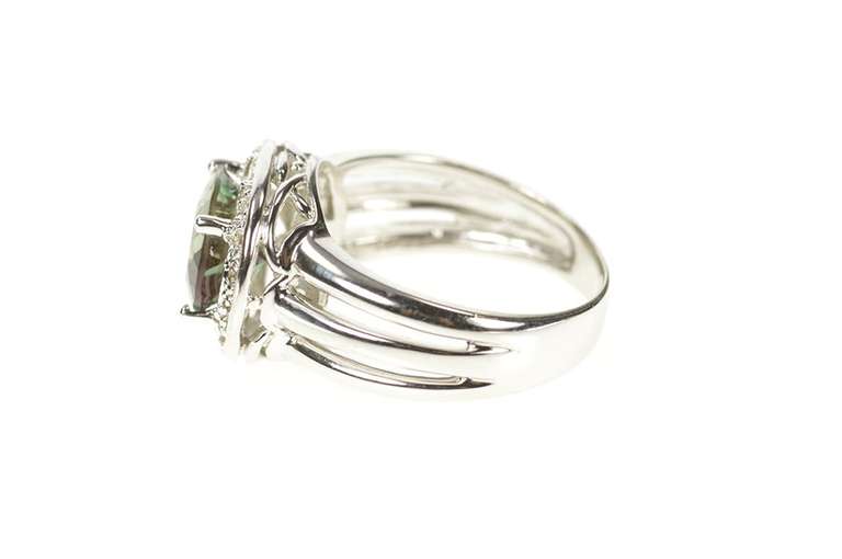 14K White Gold Oval Syn. Alexandrite Diamond Halo Engagement Ring