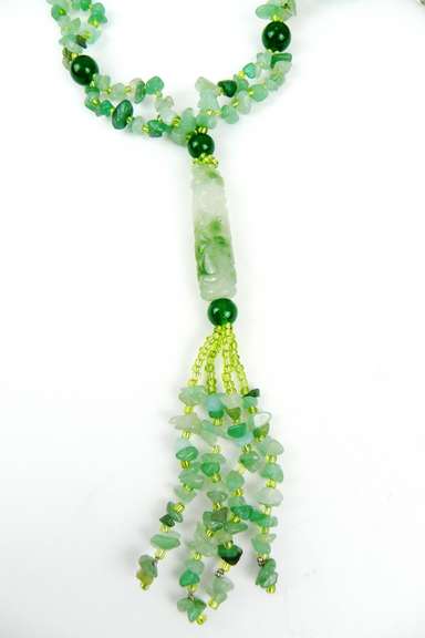 Showstopping Long Jade & Glass Beads Necklace