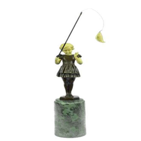 Little Girl Fishing Bronze Sculpture