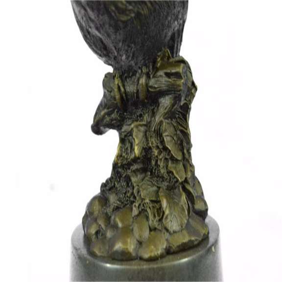 Bird Genuine Bronze Statue on Marble Base Sculpture