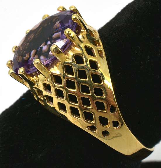 Regal Amethyst Lattice Ring in 14KT Yellow Gold