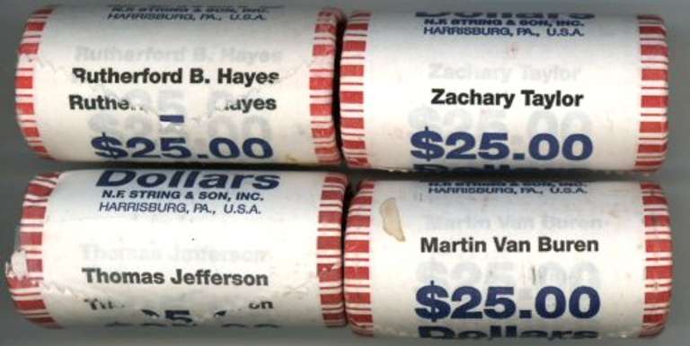 4 Different Gem BU Rolls of Presidential Golden Dollars