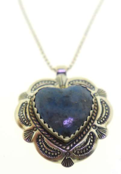 Serling Silver Blue Gemstone Heart Shaped Necklace