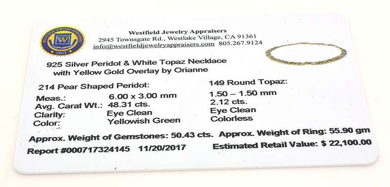 Absolutely Fascinating 48.31CTW Peridot & Topaz Necklace in Vermeil
