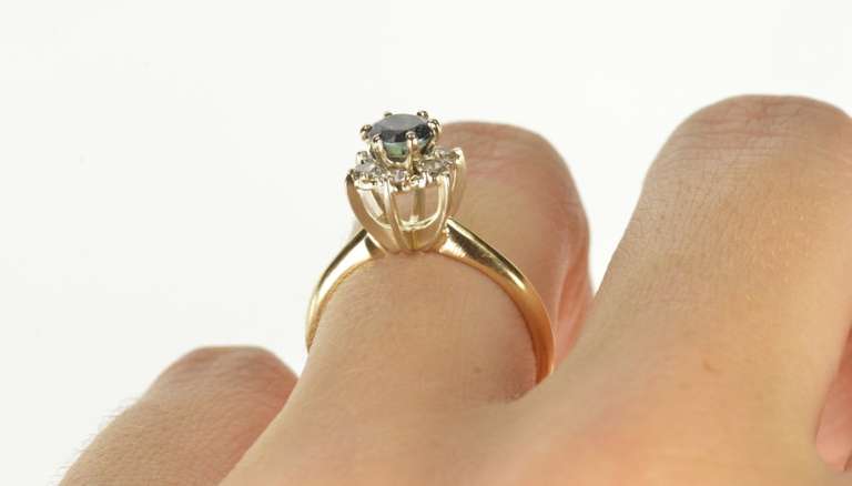 14K Yellow Gold 1.00 Ctw Sapphire Diamond Halo Engagement Ring