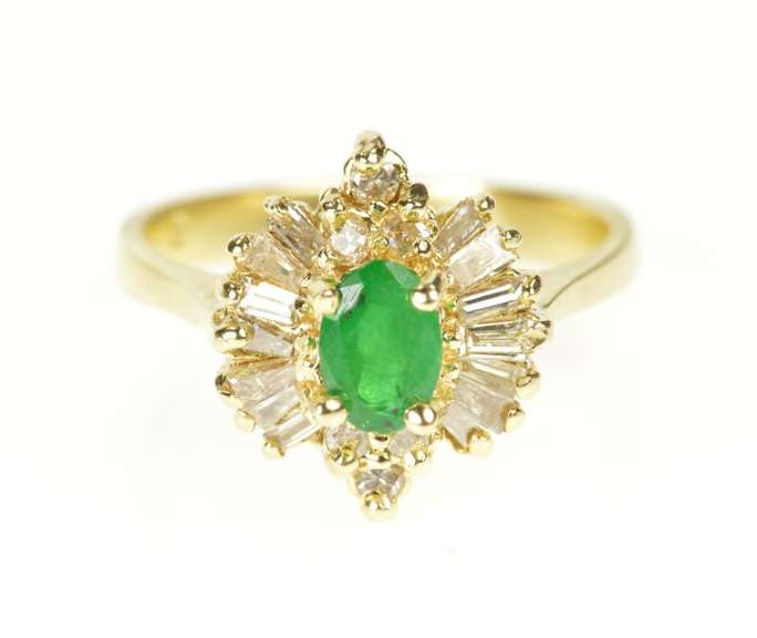 14K Yellow Gold 0.98 Ctw Oval Emerald Diamond Engagement Ring