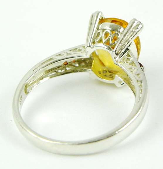 Large Oval Citrine & Garnets Sterling Ring, Size 11