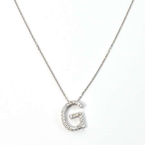 G Initial Pendant Necklace with Diamonds in 14K WG