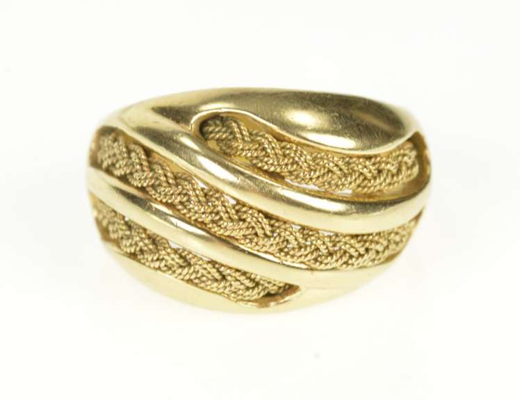 14K Yellow Gold Ornate Retro Braided Woven Chain Statement Ring