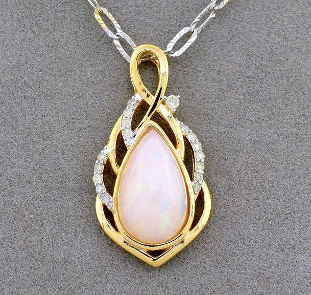 Elegant Opal & Diamond Necklace in Vermeil