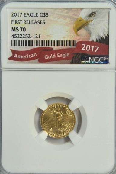 First Releases 2017 $5 American Gold Eagle. NGC MS70