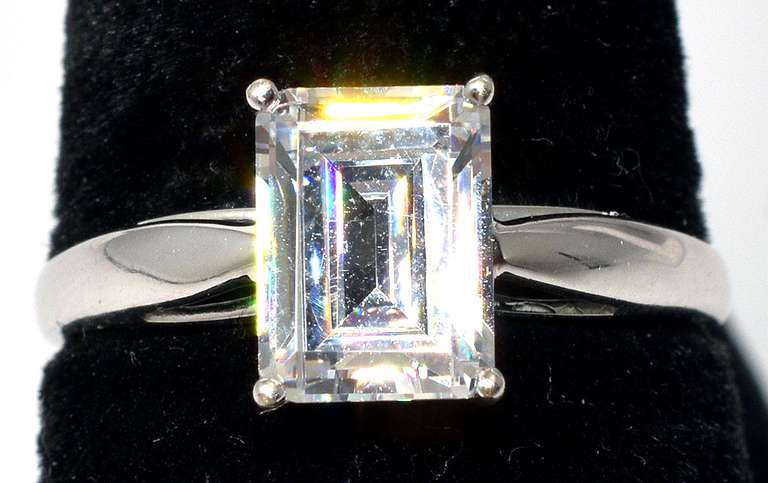 Emerald Cut CZ Ring in White Gold