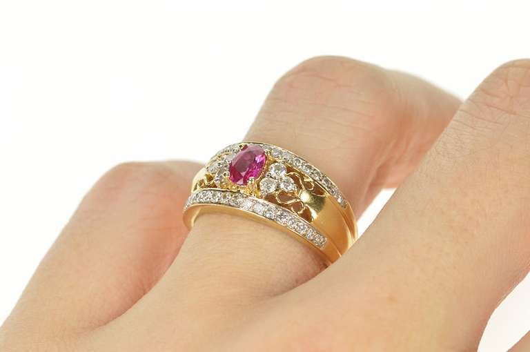 14K Yellow Gold 1.10 Ctw Natural Ruby Diamond Engagement Ring