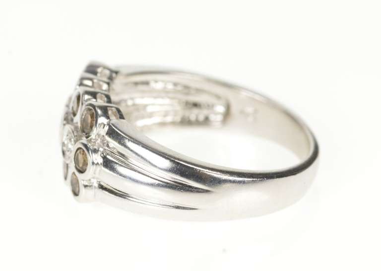 14K White Gold Smoky Quartz Diamond Floral Cluster Band Ring
