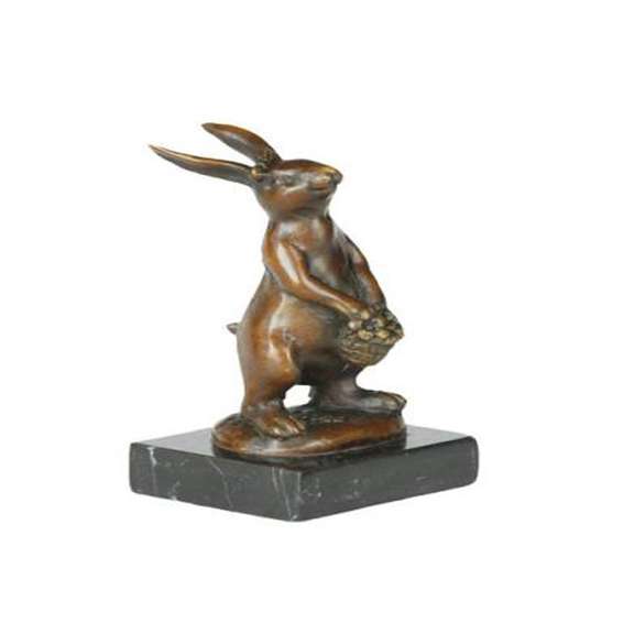 Cuddly Lil Lady Bunny With Flower Basket Bronze Sculpture