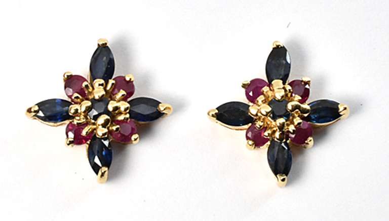 Cute Sapphire & Ruby Cluster Earrings