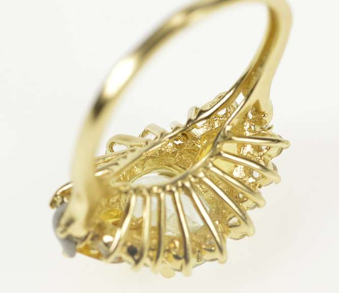14K Yellow Gold Ornate Tri Colored Cubic Zirconia Oval Cocktail Ring