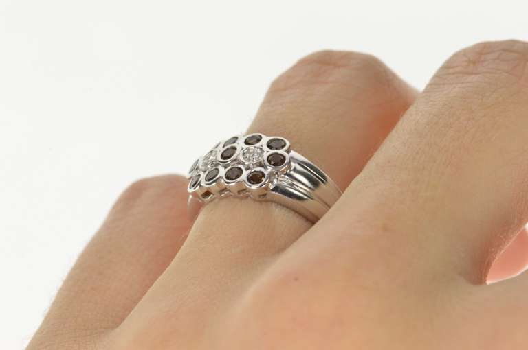 14K White Gold Smoky Quartz Diamond Floral Cluster Band Ring