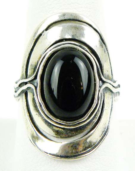 Opulenza Wide Sterling Black Onyx Ring, 10