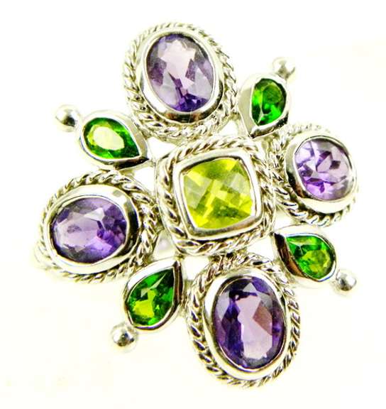Brilliant Multi-Gemstone Sterling Ring, 11.25