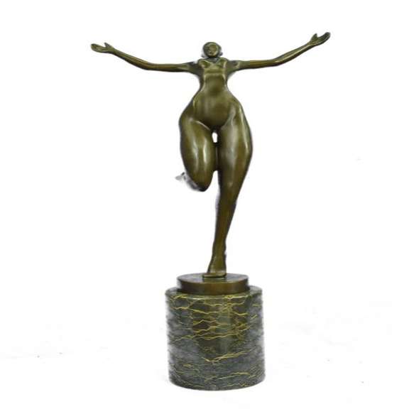 Nude Girl Bronze Sculpture on Marble Base Statue