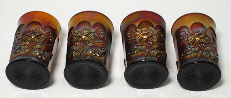 4 Fluorescent Red Crystal Glasses with flowers details