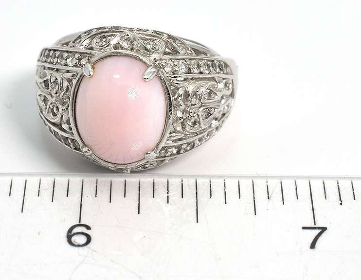 Sterling Silver Ornate Pink Opal Ring