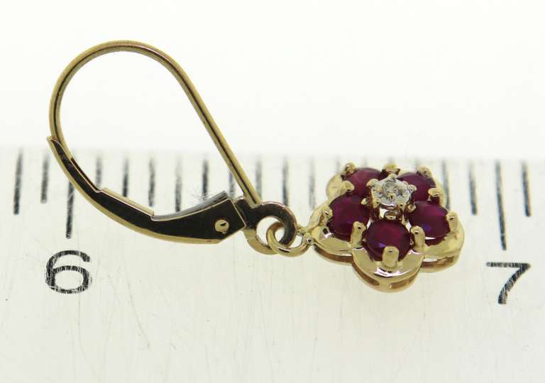 Dainty 14kt YGY Ruby Flowers with Diamond Accent Earrings