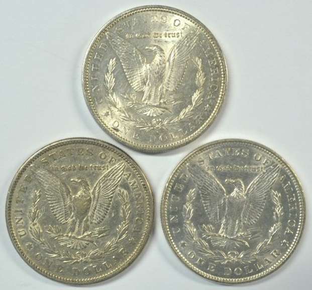 3 Diff. upper end Morgan Silver Dollars 1881-S to 1887