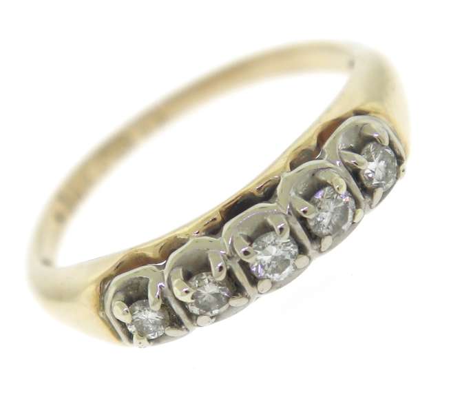 Vintage Yellow Gold Diamond 5 Stone Ring