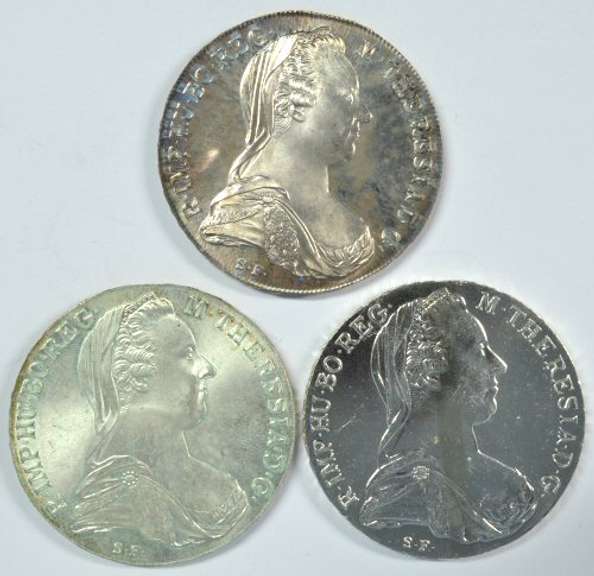 3 Gem BU 1780 Maria Theresa Thaler Silver restrikes