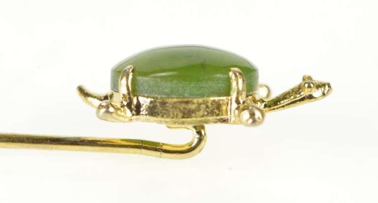 Gold Filled Retro Oval Nephrite Jade 3D Turtle Stick Pin