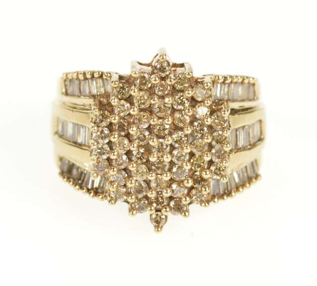 10K Yellow Gold 2.31Ctw Light Brown Diamond Cluster Statement Ring