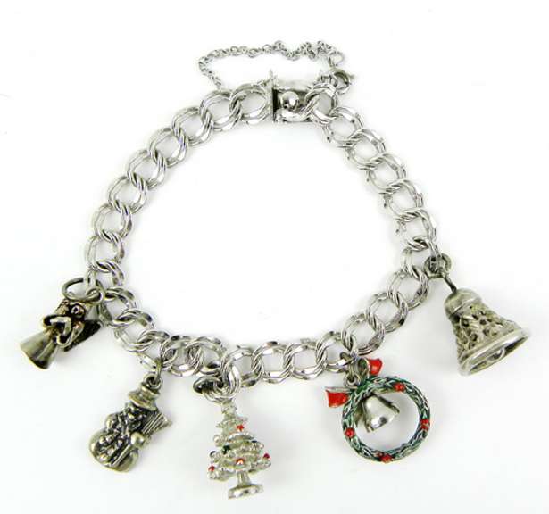 Vintage Sterling Silver Christmas Charm Bracelet