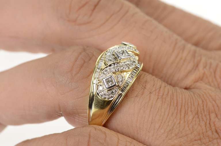 14K Yellow Gold 1.12 Ctw Diamond Encrusted Twist Band Ring