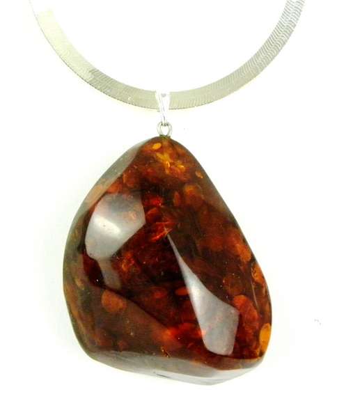 Massive Amber Pendant & Sterling Herringbone Chain