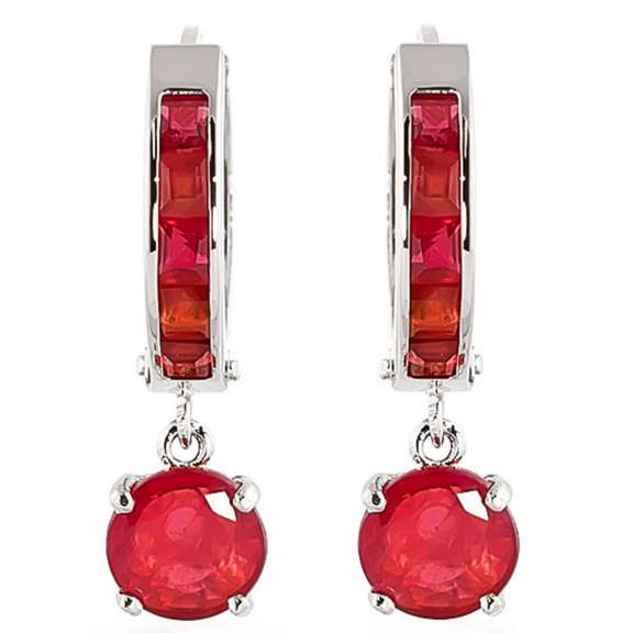 Solid White Gold Huggie Earrings Natural Ruby